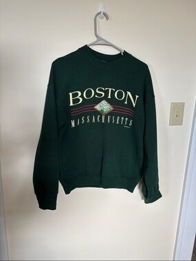 Vintage 90s Boston Graphic Sweatshirt in Dark Emerald Green